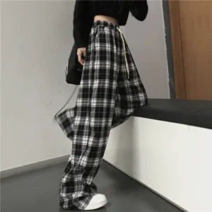 Nadrozmerné ženy tepláky módne pohodlné voľné čierne kockované ležérne nohavice vrecovité elastické vrecká študentské Unisex hip hop voľné nohavice