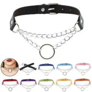 Punk Street Snap PU kožený Choker kovový krúžok reťazec lásky náhrdelník krku popruh gotický nočný klub krku príslušenstvo Goth pás nastaviteľná pracka