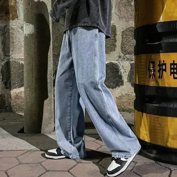 2024 New Streetwear Loose Cacual Jeans Men Korean Style Fashion Loose Straight Wide Leg Pants Pánske značkové oblečenie Black Light Blue