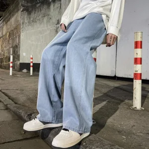 2024 New Streetwear Loose Cacual Jeans Men Korean Style Fashion Loose Straight Wide Leg Pants Pánske značkové oblečenie Black Light Blue