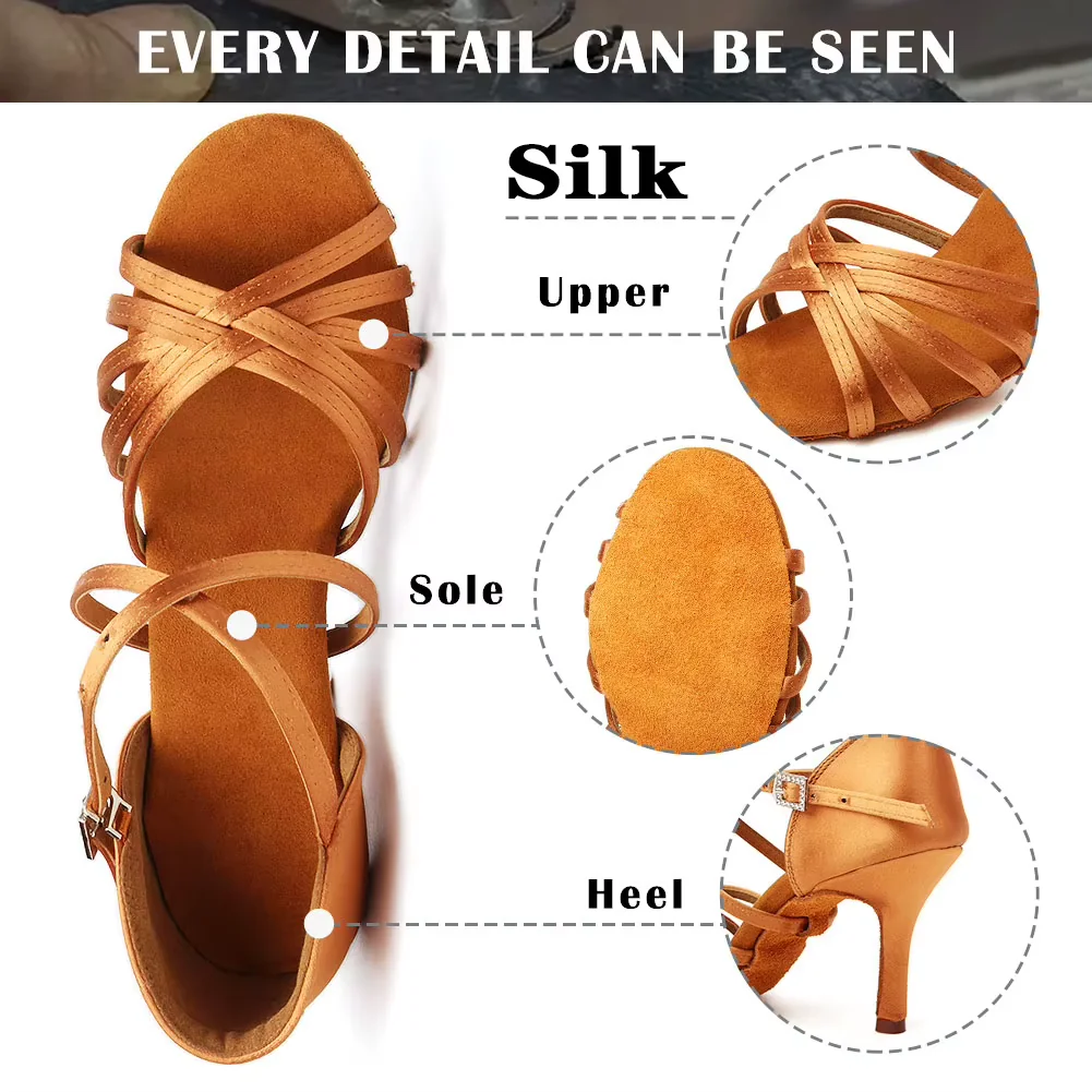 Nové Dámske elegantné latinskoamerické taneÄné topánky spoloÄenské topánky s vysokým podpätkom taneÄné topánky mäkké podrážky Tango Salsa Party topánky pre dámy dievÄa sandále Salsa party topánky