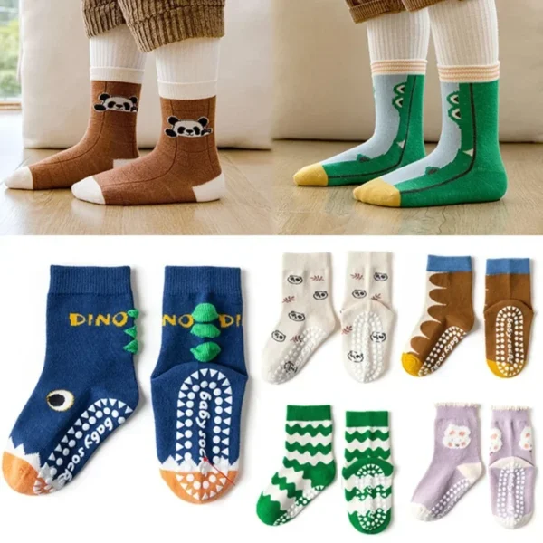 5 párov detských bavlnených zábavných ponožiek 1-12Ys Mid-Tube Dispensing Floor Playground Colorful Non-Slip Socks Trampoline Toddler Socks